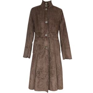 coat CALVIN KLEIN S vintage brown faux suede faux fur buttons pockets high neck